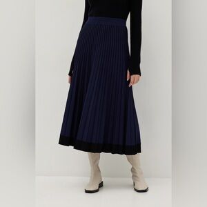 Love Bonito Antonia Stripe Pleated Knit Midi Skirt Black Blue Sz XS